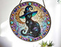 Mystical Wiccan Black Cat Stained Glass Suncatcher | Halloween Decor For Her | Witchy Home Accent