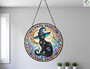 Mystical Wiccan Black Cat Stained Glass Suncatcher | Halloween Decor For Her | Witchy Home Accent