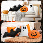 3-Piece Halloween Pillow Set With Pumpkin Ghost Bat Shaped Throw Pillows In Crystal Velvet For Couch And Bed