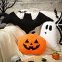 3-Piece Halloween Pillow Set With Pumpkin Ghost Bat Shaped Throw Pillows In Crystal Velvet For Couch And Bed