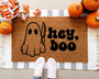 Funny Hey Boo Ghost Doormat For Halloween - Personalized Fall Welcome Mat