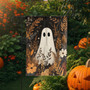 Halloween Floral Ghost Garden Flag For Spooky Fall Yard - Rustic Autumn Outdoor Decoration