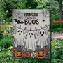 Cute Ghost Halloween Garden Flag For Outdoor Fall Decor - Hangin' With My Boos Theme With Pumpkins And Flowers