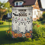 Cute Ghost Halloween Garden Flag For Outdoor Fall Decor - Hangin' With My Boos Theme With Pumpkins And Flowers