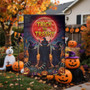Spooky Halloween Garden Flag With Raccoons & Pumpkins - Witchy Outdoor Decor - Trick Or Trashy Design