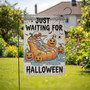 Funny Skeleton 'Just Waiting For Halloween' Garden Flag For Spooky Outdoor Fall Decoration