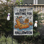 Funny Skeleton 'Just Waiting For Halloween' Garden Flag For Spooky Outdoor Fall Decoration