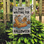 Funny Skeleton 'Just Waiting For Halloween' Garden Flag For Spooky Outdoor Fall Decoration