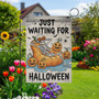 Funny Skeleton 'Just Waiting For Halloween' Garden Flag For Spooky Outdoor Fall Decoration