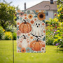 Whimsical Boho Ghost And Pumpkin Garden Flag - Outdoor Halloween Floral Decor With Sunflowers, Perfect For Autumn Yards