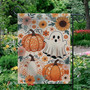 Whimsical Boho Ghost And Pumpkin Garden Flag - Outdoor Halloween Floral Decor With Sunflowers, Perfect For Autumn Yards