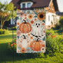 Whimsical Boho Ghost And Pumpkin Garden Flag - Outdoor Halloween Floral Decor With Sunflowers, Perfect For Autumn Yards