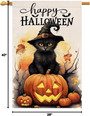 Halloween Black Cat And Pumpkin House Flag - Outdoor Holiday Decor 28x40, Burlap Yard Decoration