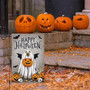 Charming Halloween Garden Flag With Dog Ghost & Pumpkin For Outdoor Decor - Perfect For Pet Lovers