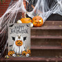 Charming Halloween Garden Flag With Dog Ghost & Pumpkin For Outdoor Decor - Perfect For Pet Lovers