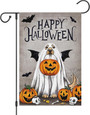 Charming Halloween Garden Flag With Dog Ghost & Pumpkin For Outdoor Decor - Perfect For Pet Lovers