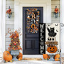 Welcome Halloween Garden Flag 12x18 Double Sided Burlap - Black Cat Spooky Ghost Design For Outdoor Patio