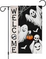 Spooky Halloween Ghost Garden Flag - Double Sided 12x18 Burlap For Outdoor Seasonal Decor