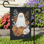 Cute Halloween Ghost House Flag For Outdoor Fall Decor - Goth Garden Banner With Floral Design