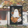 Cute Halloween Ghost House Flag For Outdoor Fall Decor - Goth Garden Banner With Floral Design