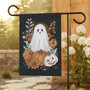 Cute Halloween Ghost House Flag For Outdoor Fall Decor - Goth Garden Banner With Floral Design