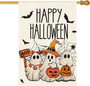 Spooky Halloween House Flag With Ghosts And Jack-O'-Lanterns For Outdoor DéCor