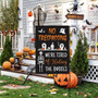 Halloween Skeleton Garden Flag - Trick Or Treat Outdoor Decor - Skull Ghost No Trespassing - Double Sided Burlap