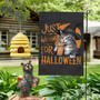 Just Waiting For Halloween Witchy Garden Flag - Spooky Cat Design For Fall Decorations