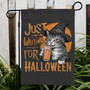 Just Waiting For Halloween Witchy Garden Flag - Spooky Cat Design For Fall Decorations