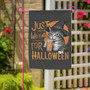 Just Waiting For Halloween Witchy Garden Flag - Spooky Cat Design For Fall Decorations