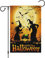 Double-Sided Witch Halloween Garden Flag - 12x18 Burlap Seasonal Outdoor Decor