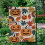 Retro Halloween Garden Flag With Jack-O'-Lanterns And Colorful Leaves - Vintage Fall Outdoor Decoration