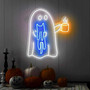 Ghost Coffee Neon Sign – Halloween Indoor Decor with Cat & Spooky Café Vibes