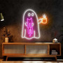 Ghost Coffee Neon Sign – Halloween Indoor Decor with Cat & Spooky Café Vibes