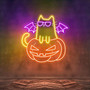 Glowing Pumpkin Cat Neon Sign – Glowing Halloween LED Bedroom Decor for Cat Lovers