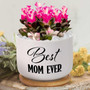 Mother's Day Succulent Pot – “Best Mom Ever” Ceramic Flower Planter with Drainage, Small Quote Pot for Mom Gift
