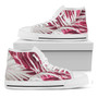 赤キャベツの葉のプリント白いハイトップシューズ