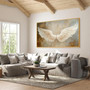 Vintage Angel Wings Canvas Wall Art For Bedroom - White Feather Design