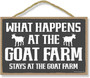 Humorous Wood Goat Sign - What Happens At The Goat Farm - Rustic Decor For Kitchen Or Outdoor