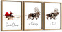 Santa's Sleigh Canvas Wall Art - Festive Christmas Decor For Living Room - Set Of 3 Prints With Deer And Santa Claus
