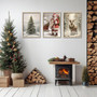 Vintage Christmas Canvas Set With Santa's Sleigh - Nostalgic Winter Wall Art For Living Room & Bedroom