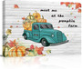 Thanksgiving Wall Art And Decor - Pumpkin Green Truck Canvas For Living Room Or Bedroom