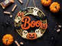 Cute Spooky Halloween Boo Round Wood Sign - Ghost & Pumpkin Decor for Indoor or Outdoor Use