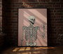 Minimalist skeleton canvas wall art set, dusty pink and playful, perfect for Halloween party accents and cozy bedroom decor