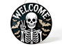 Spooky Skeleton Welcome Sign - Halloween Door Decor With Bats