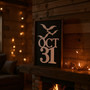 Halloween canvas sign with bold 'October 31' lettering and subtle spiderweb, rustic farmhouse neutrals for foyer or entry display