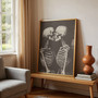 Vintage Skeleton Wall Art Canvas - Romantic Couple Kissing Print For Halloween DéCor