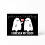 Halloween canvas poster for couples, 'Forever My Boo' with bats and moon, custom names, landscape, for bedroom wall