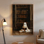 Vintage ghost Halloween canvas wall art for living room, spooky dark academia decor with sepia tones, Victorian flair