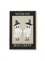 Halloween canvas print of the Boo Crew ghosts, vintage distressed look, personalized text for entryway wall decor